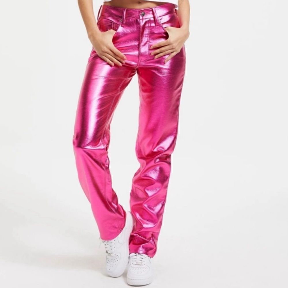 Good American pink metallic jeans